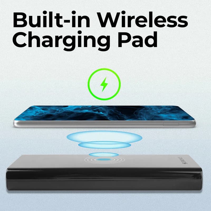 ZEBRONICS 10000mAh 22.5W Wireless Power Bank (Black, Fast Charging, Type-C, 15W Wireless Output)