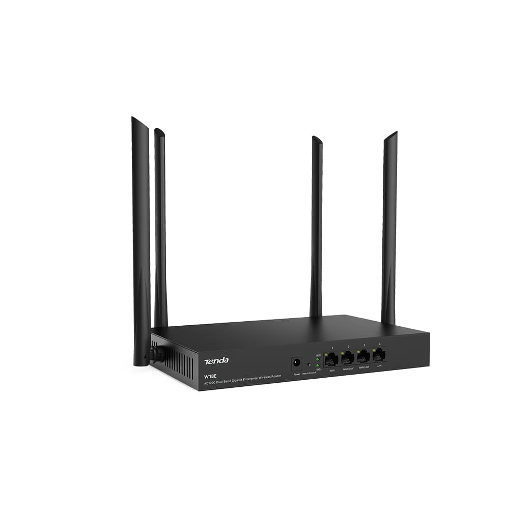 Tenda W18E AC1200 Gigabit Wireless Hotspot Router, 300 sqm Coverage, 867Mbps/5GHz + 300Mbps/2.4GHz, 50 Users Support, Gigabit Ports, 4 Antennas, Remote Maintenance