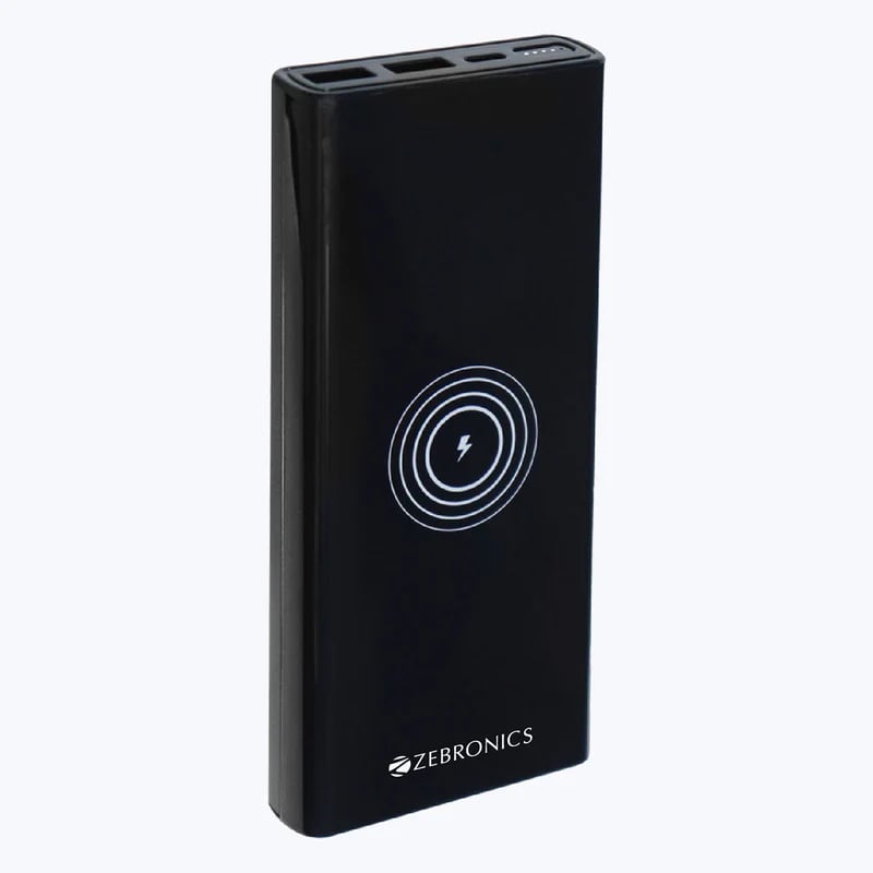 ZEBRONICS 10000mAh 22.5W Wireless Power Bank (Black, Fast Charging, Type-C, 15W Wireless Output)